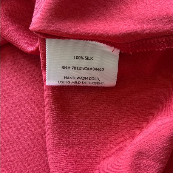 Eileen Fisher 100% silk bright coral sheer long sleeve top size small​ - Picture 5 of 9